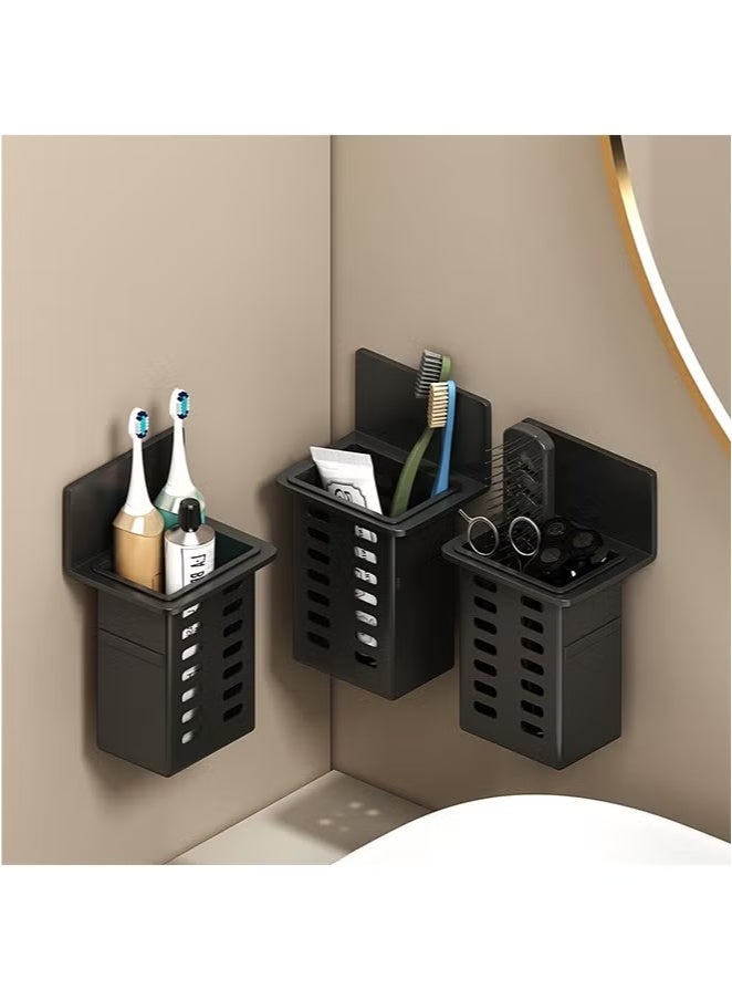 Miamia 3 Piece Toothpaste Holder, Toothbrush Holder, Wall Mounted Storage Box, Bathroom Toiletries Shelf, Traceless Installation, Bathroom Accessories Black - Image 4