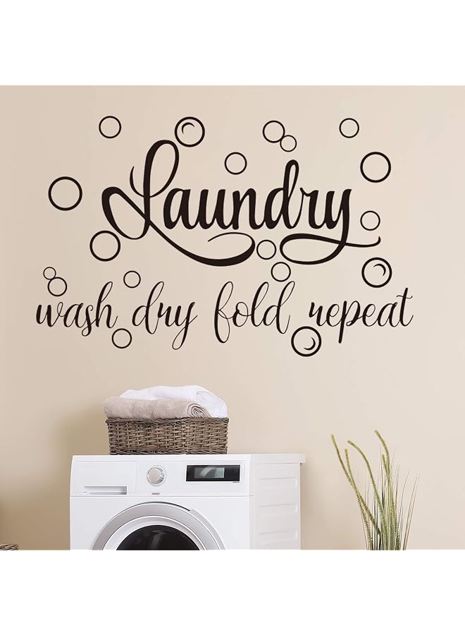 S-TOP Laundry Room Vinyl Wall Decal Saying Wash Dry Fold Repeat Wall Sticker Bubble Sticker Decals Laundry Art Signs Wall Quote Sticker for Decoration Supplies (Black,13.8 x 21.7 Inch) - Image 1