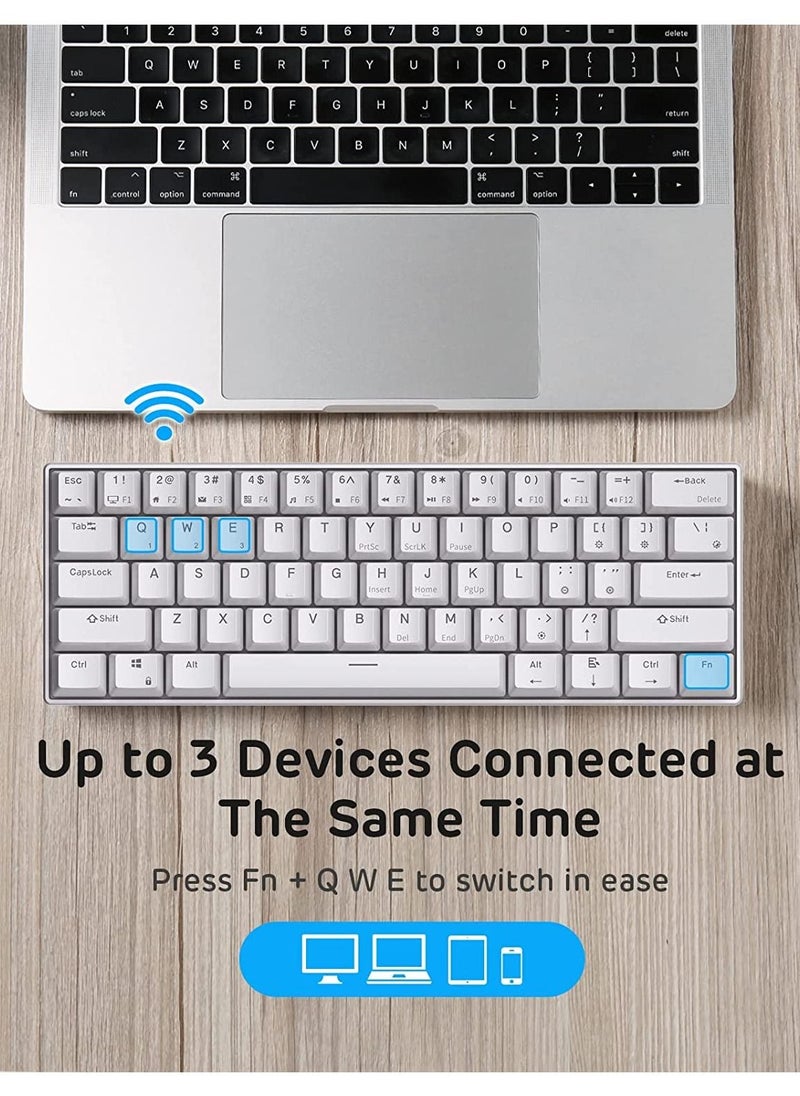 Generic - RK61 Wireless 60% Mechanical Gaming Keyboard, Ultra-Compact Bluetooth Keyboard with Tactile Blue Switches, Compatible for Multi-Device Connection, White - Image 1
