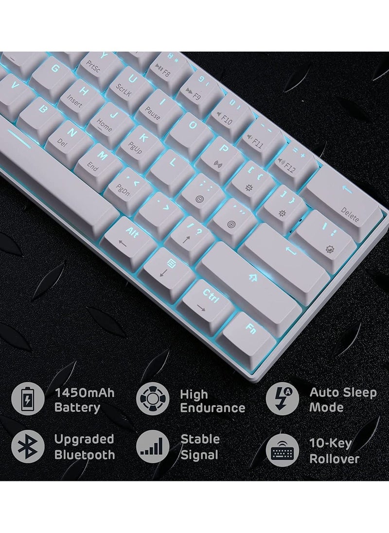 Generic - RK61 Wireless 60% Mechanical Gaming Keyboard, Ultra-Compact Bluetooth Keyboard with Tactile Blue Switches, Compatible for Multi-Device Connection, White - Image 1