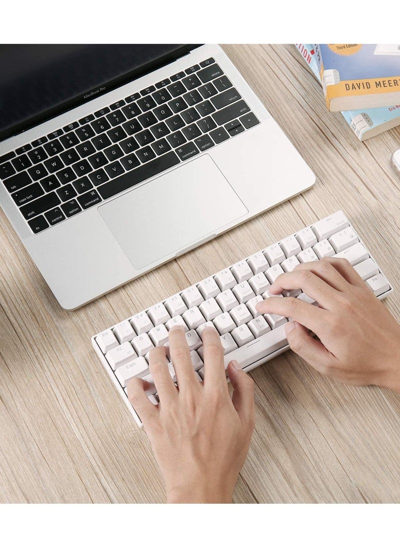 Generic - RK61 Wireless 60% Mechanical Gaming Keyboard, Ultra-Compact Bluetooth Keyboard with Tactile Blue Switches, Compatible for Multi-Device Connection, White - Image 1