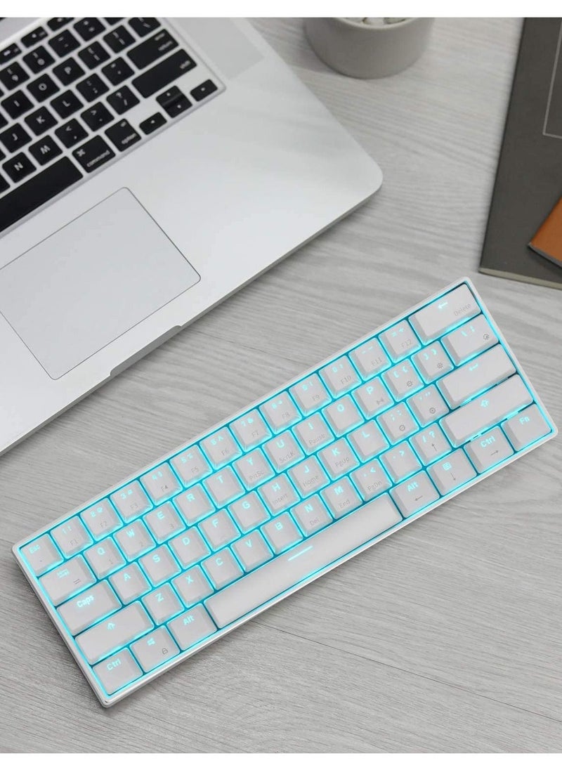 Generic - RK61 Wireless 60% Mechanical Gaming Keyboard, Ultra-Compact Bluetooth Keyboard with Tactile Blue Switches, Compatible for Multi-Device Connection, White - Image 1