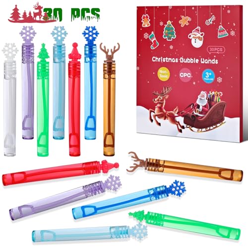 Genuvi Christmas Party Favors Mini Bubble Wands for Kids 30PCS Christmas Stocking Stuffers Goodie Bags Stuffers Small Bubbles in Bulk for Classroom Prizes Outdoor Toys Student Gifts for Toddlers Girls Boys - Image 1