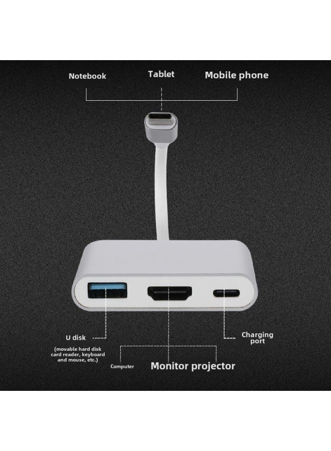 Source Type-c To Hdmi HD 4K One-to-three Docking Station Three-in-one Adaptation Ma Computer Switch-Number Of Interfaces:Black  Three-in-one  - Image 5