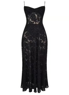 Madam Uniq Floral Jacquard Tie-Back Waist-Defining Maxi Dress with Spaghetti Straps  - Image 5