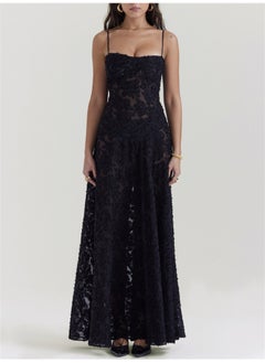 Madam Uniq Floral Jacquard Tie-Back Waist-Defining Maxi Dress with Spaghetti Straps  - Image 1