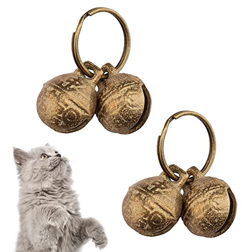 kcrygogo Bells for Cat Collars - 2 Pack Copper Bells for Little Dogs & Cats Noise Maker Anti-Theft Bell Come with Silver Pet Anti-Lost ID Pendant Tags (2Set) - Image 1