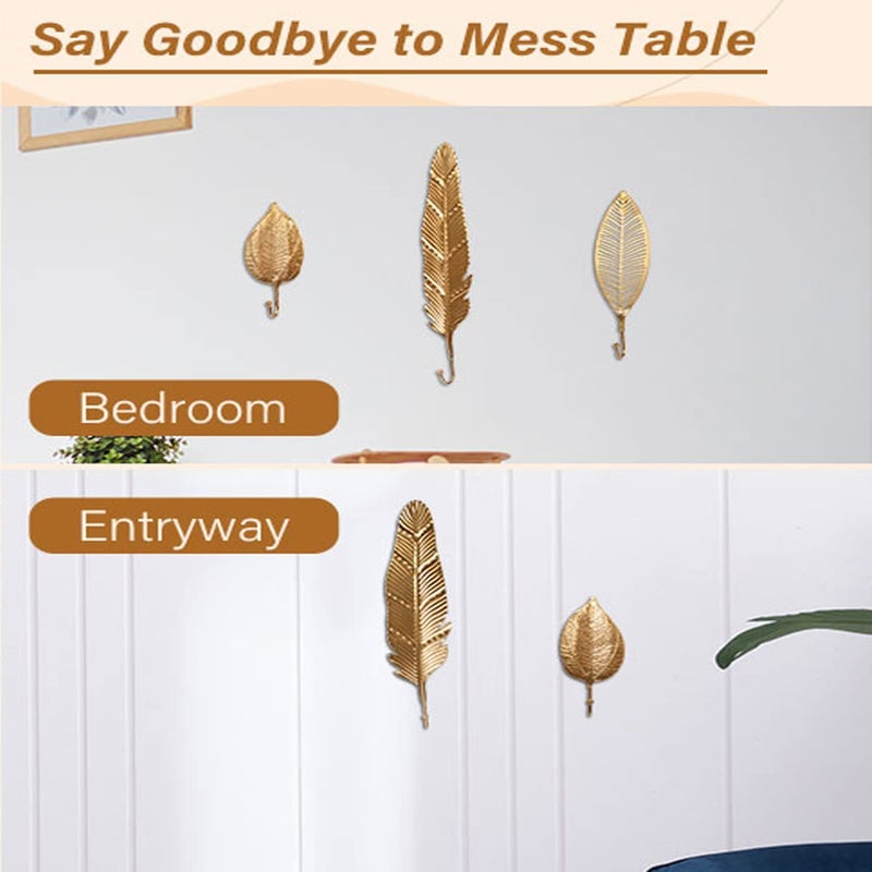 US1984 Decorative Leaves Metal Wall Hook Extra Large Antique Modern Key Holder Wall Mounted Gold Single Prong Coat Hanging Keys Clothes Towel Hanger Home Decor Hook A - Image 5