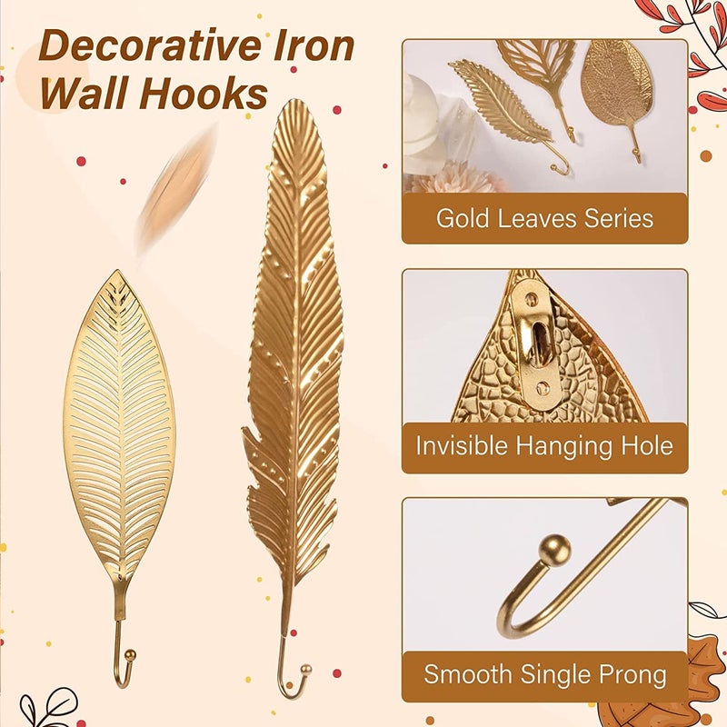 US1984 Decorative Leaves Metal Wall Hook Extra Large Antique Modern Key Holder Wall Mounted Gold Single Prong Coat Hanging Keys Clothes Towel Hanger Home Decor Hook A - Image 2