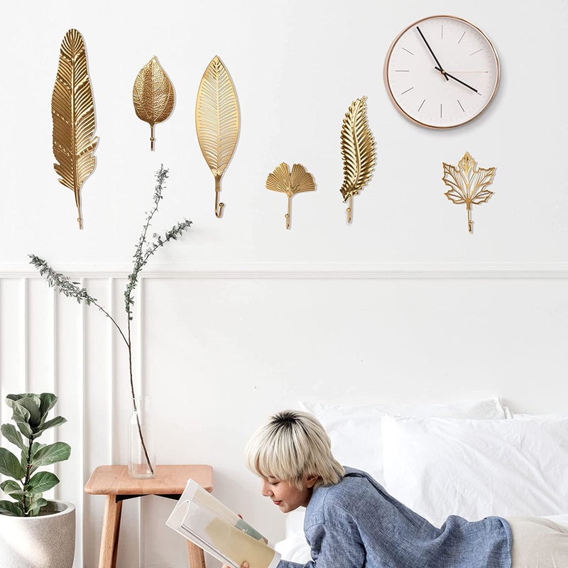 US1984 Decorative Leaves Metal Wall Hook Extra Large Antique Modern Key Holder Wall Mounted Gold Single Prong Coat Hanging Keys Clothes Towel Hanger Home Decor Hook A - Image 3