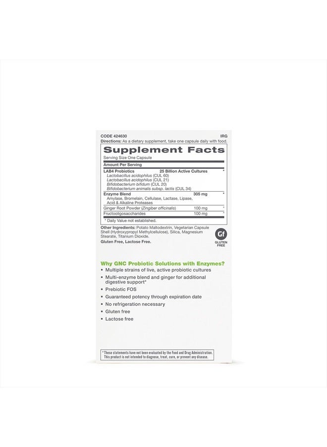 GNC Probiotic Solutions with Enzymes with 25 Billion CFUs, 30 Capsules, Daily Probiotic Support - Image 2