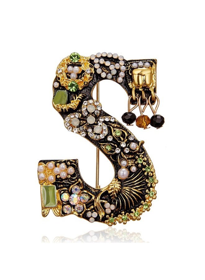 RINHOO Pearl Initial Brooch Pin Crystal A-Z 26 Alphabet Letters Brooch Colorful Enamel Breastpin Pin Jewelry for Women Girl Gifts - Image 1
