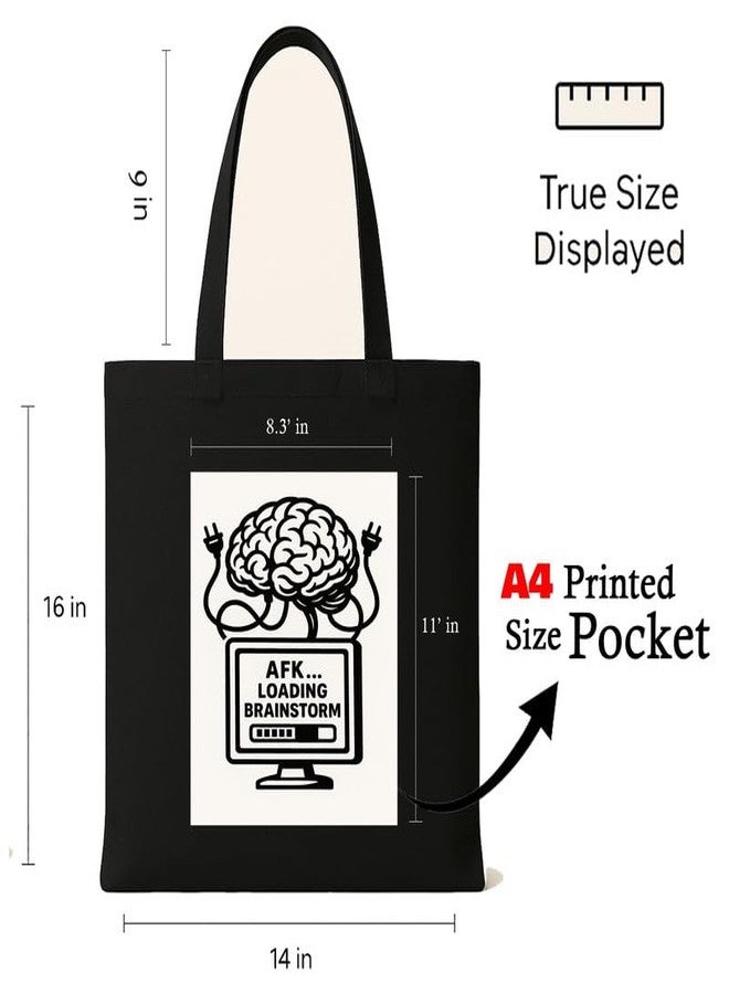 Megrok Brainstorm Tote Bag for Women | Front A4 Size Printed Pocket | 16x14 Inch Idea Generation Cotton Bag | Creative Problem Solver - Image 3