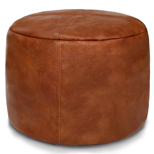 Thgonwid Unstuffed Faux Leather Pouf Cover, Handmade Footstool Ottoman Storage Solution, Floor Footrest Cushion, 16.5”Dx12”H, Amaretto - Image 1