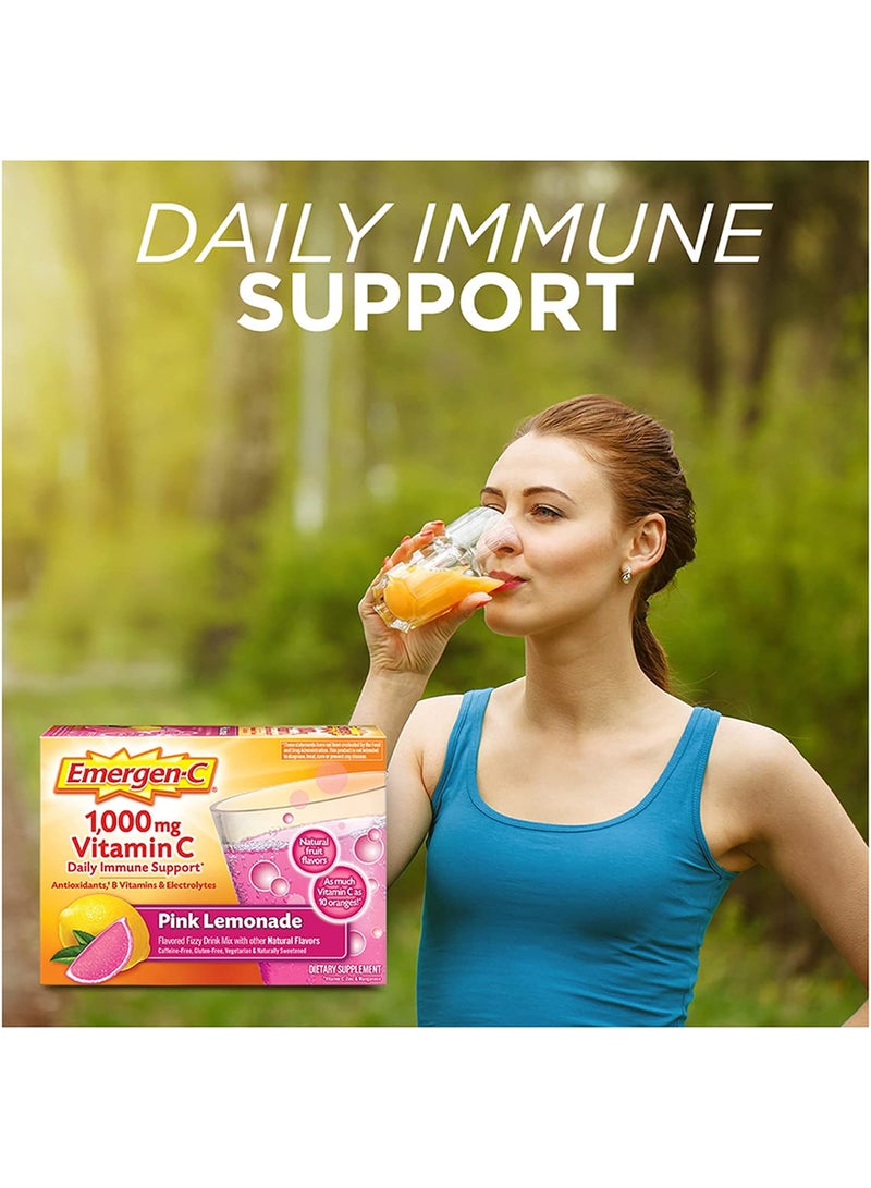 إميرجن-سي Emergen-C 1000 مجم مسحوق فيتامين C مع مضادات الأكسدة وفيتامينات B والإلكتروليتات بنكهة الليمون الوردي 30 قطعة - Image 2