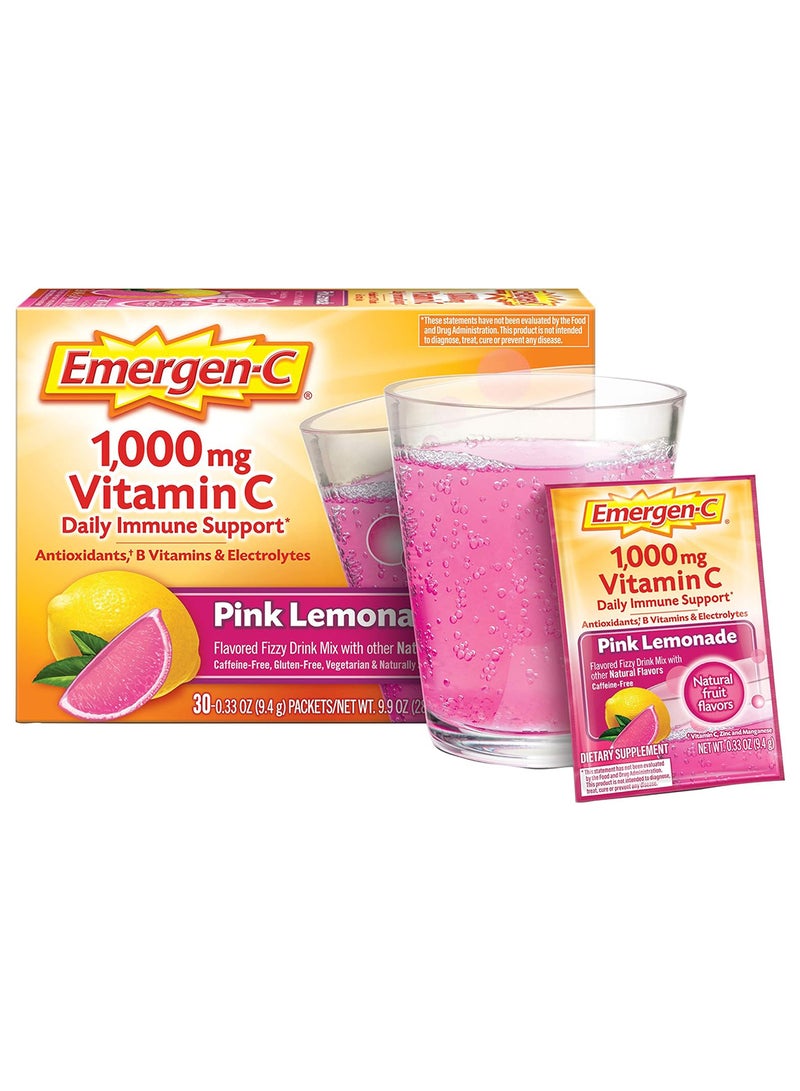 إميرجن-سي Emergen-C 1000 مجم مسحوق فيتامين C مع مضادات الأكسدة وفيتامينات B والإلكتروليتات بنكهة الليمون الوردي 30 قطعة - Image 4