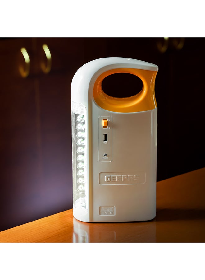 GEEPAS High Power 3D Emergency Lantern, Lead-Acid Battery,  33 PCS 2835SMD LED | Overcharge Protection | Unbreakable PC Glass | Automatic Lighting | USB Output White/Yellow - Image 1