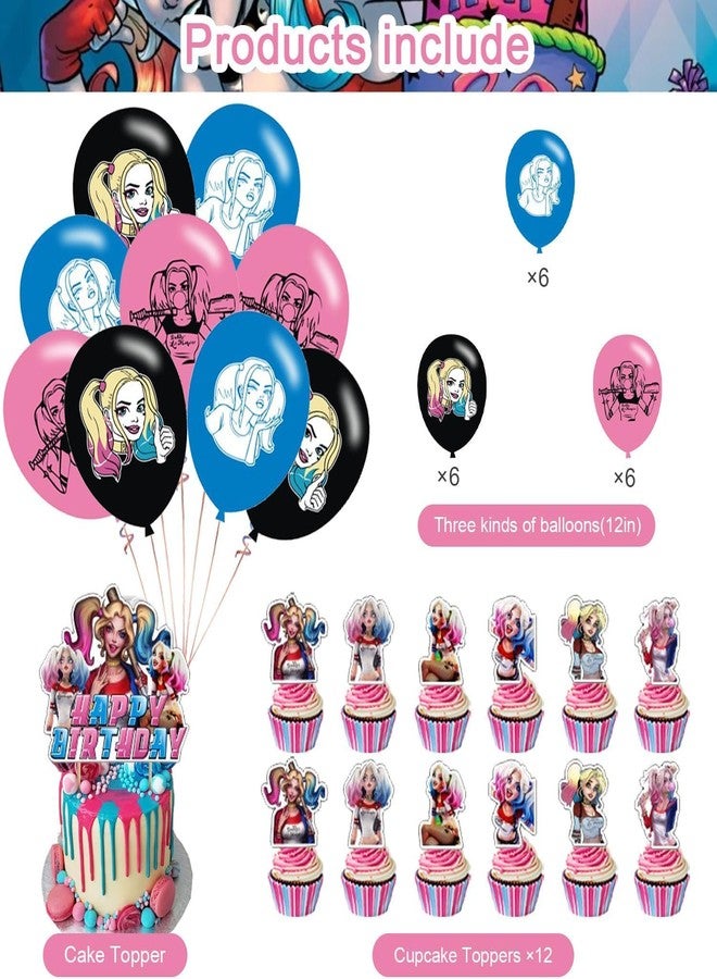 karg Quinn of Harley Birthday Party Supplies, including Cake Topper, Cupcake Toppers, Banner, Latex Balloons,It is Very Suitable for Boy's and Girl Quinn of Harley Themed Birthday Party Supplies. - Image 3