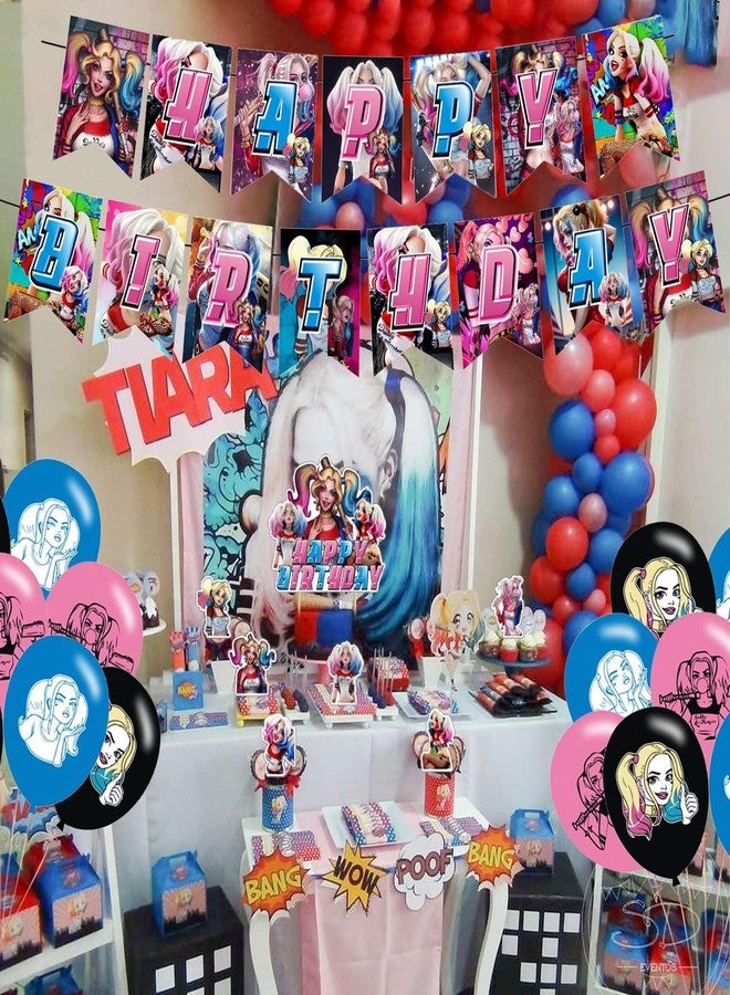 karg Quinn of Harley Birthday Party Supplies, including Cake Topper, Cupcake Toppers, Banner, Latex Balloons,It is Very Suitable for Boy's and Girl Quinn of Harley Themed Birthday Party Supplies. - Image 4