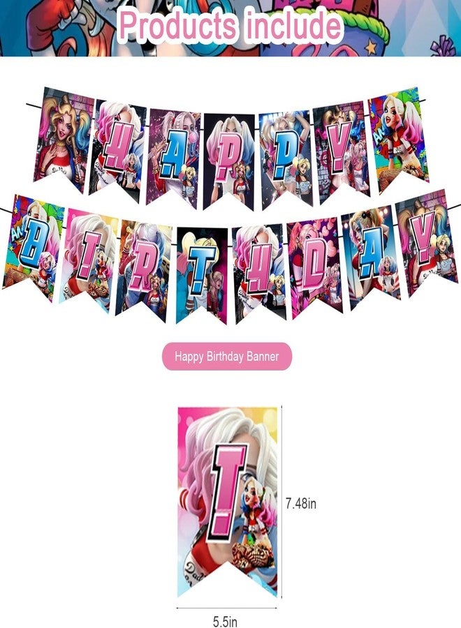 karg Quinn of Harley Birthday Party Supplies, including Cake Topper, Cupcake Toppers, Banner, Latex Balloons,It is Very Suitable for Boy's and Girl Quinn of Harley Themed Birthday Party Supplies. - Image 2