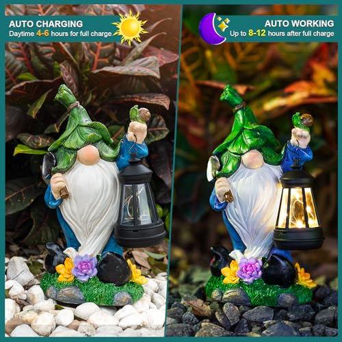 ZQQLITE Solar Garden Gnome Statue – St Patrick’s Day Outdoor Decorations Funny Leprechaun Figurine with LED Lantern Waterproof Resin Leaf Hat Dwarf Sculpture for Patio Lawn Yard Art and Housewarming Gift - Image 2