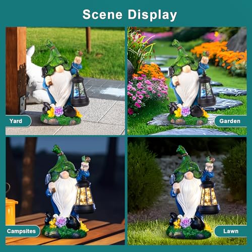 ZQQLITE Solar Garden Gnome Statue – St Patrick’s Day Outdoor Decorations Funny Leprechaun Figurine with LED Lantern Waterproof Resin Leaf Hat Dwarf Sculpture for Patio Lawn Yard Art and Housewarming Gift - Image 3