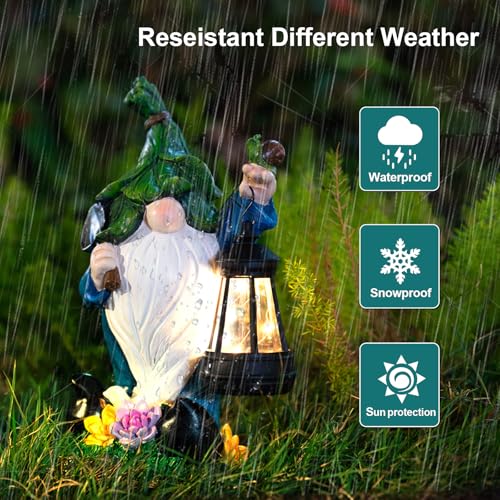 ZQQLITE Solar Garden Gnome Statue – St Patrick’s Day Outdoor Decorations Funny Leprechaun Figurine with LED Lantern Waterproof Resin Leaf Hat Dwarf Sculpture for Patio Lawn Yard Art and Housewarming Gift - Image 5