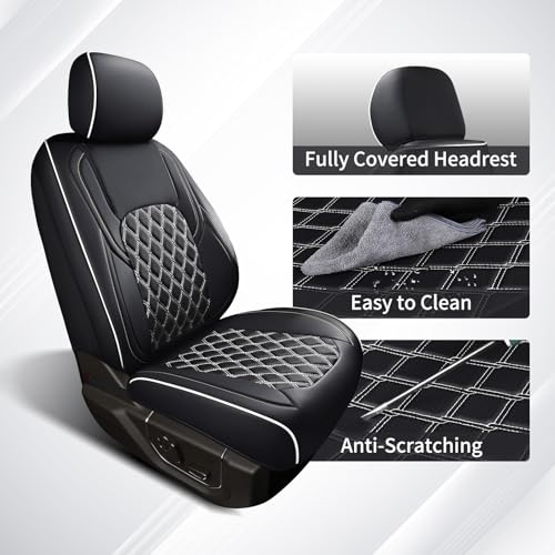 Huidasource Wrangler JK Seat Covers 2 Door Full Set, Front & Rear Full Coverage Leather Seat Cushion Protector Fit for Jeep Wrangler JK 2-Door Sahara Sport Rubicon 2007-2017(Full Set/Black&White) - Image 5