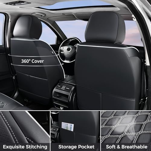 Huidasource Wrangler JK Seat Covers 2 Door Full Set, Front & Rear Full Coverage Leather Seat Cushion Protector Fit for Jeep Wrangler JK 2-Door Sahara Sport Rubicon 2007-2017(Full Set/Black&White) - Image 3