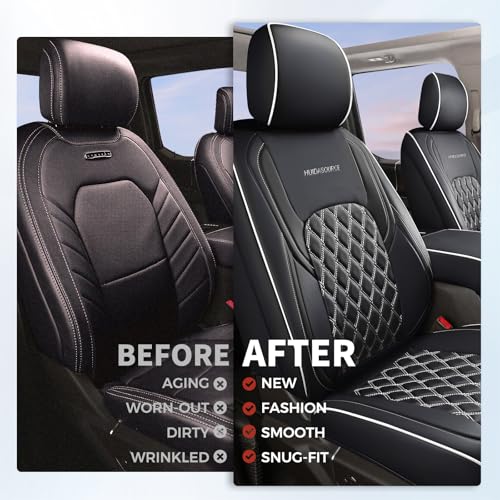 Huidasource Wrangler JK Seat Covers 2 Door Full Set, Front & Rear Full Coverage Leather Seat Cushion Protector Fit for Jeep Wrangler JK 2-Door Sahara Sport Rubicon 2007-2017(Full Set/Black&White) - Image 4