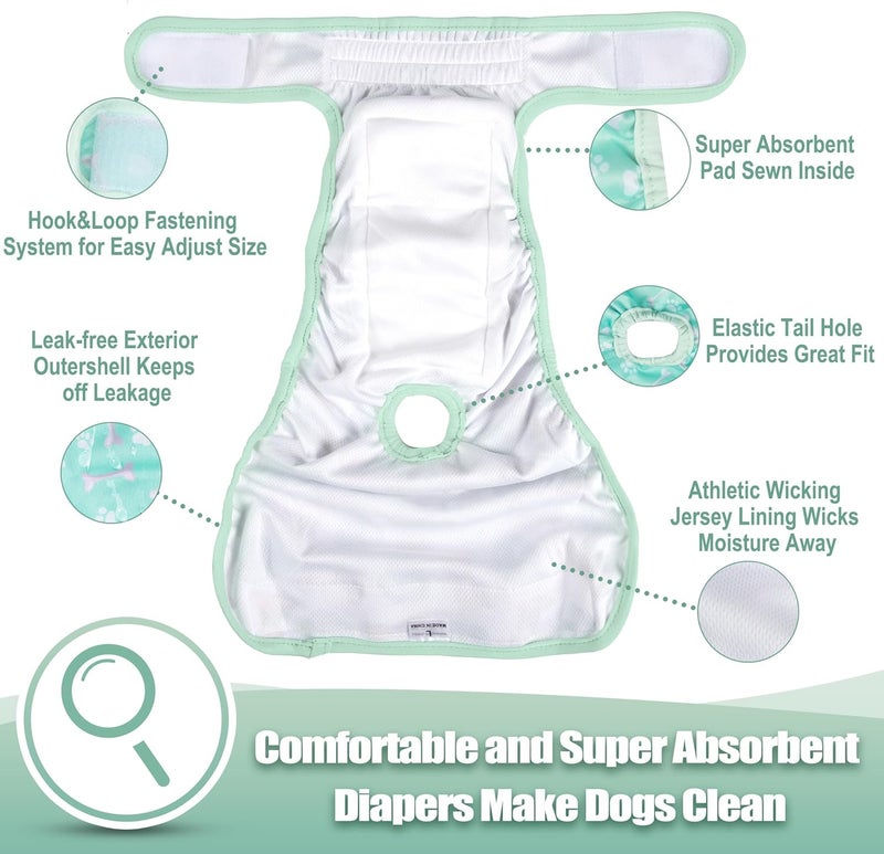 wegreeco Washable Female Dog Diapers Highly Absorbent Reusable Diapers for Dog in Heat Period, 3 Pack (Dog Bone, Medium) - Image 4