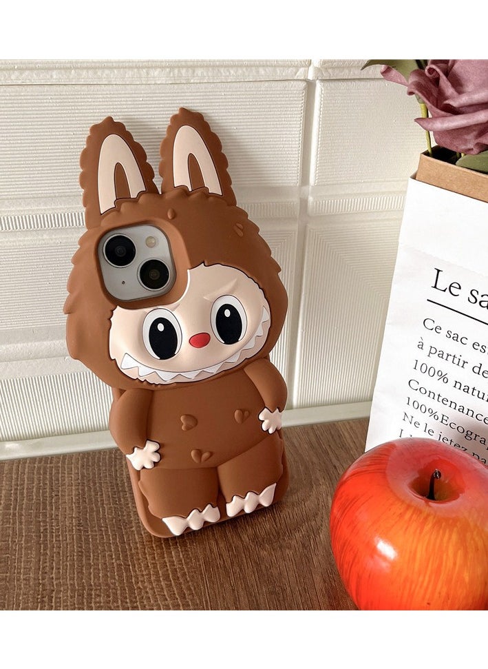 Back covers of iPhone 16, iPhone 16 Pro, iPhone 16 Pro Max,16plus Labbub Apple phone case Cute Compression Stress-Relieving Silicone Phone Case - Standing Style Soft Rubber Silicone Shell