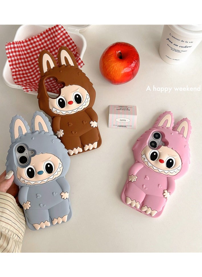 Back covers of iPhone 16, iPhone 16 Pro, iPhone 16 Pro Max,16plus Labbub Apple phone case Cute Compression Stress-Relieving Silicone Phone Case - Standing Style Soft Rubber Silicone Shell