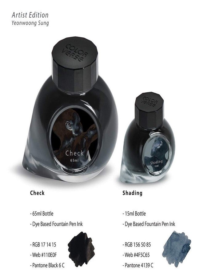 Colorverse Artist Ink | Black & Grey Shade |Yeonwoong Sung in Check & Shading | 65ml & 15ml Bottled Ink - Image 3