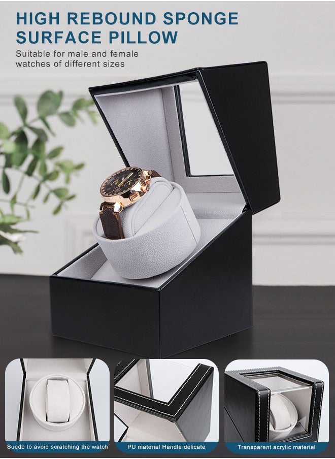 HomarKet Automatic Watch Winder, Black Leather Watch Winder with Quiet Japanese Motor, AC Adapter Powered, Gray Interior Suitable Lady and Man Watches  - Image 3