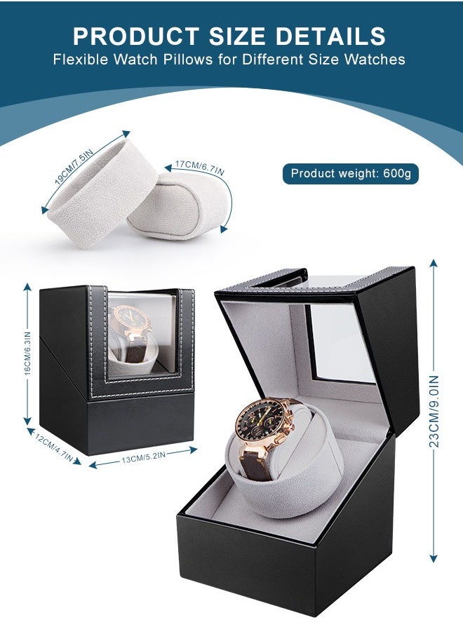 HomarKet Automatic Watch Winder, Black Leather Watch Winder with Quiet Japanese Motor, AC Adapter Powered, Gray Interior Suitable Lady and Man Watches  - Image 2