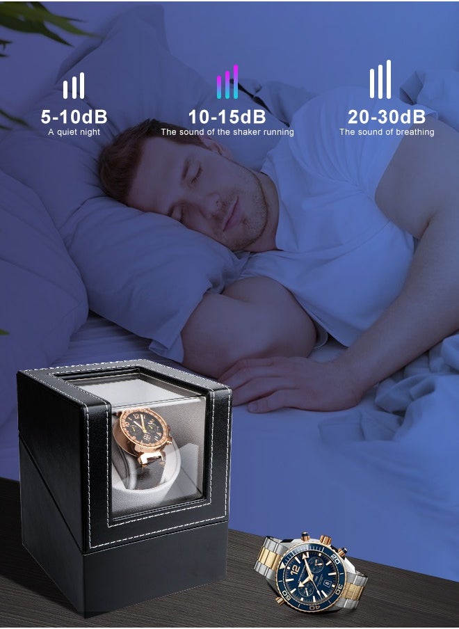 HomarKet Automatic Watch Winder, Black Leather Watch Winder with Quiet Japanese Motor, AC Adapter Powered, Gray Interior Suitable Lady and Man Watches  - Image 5