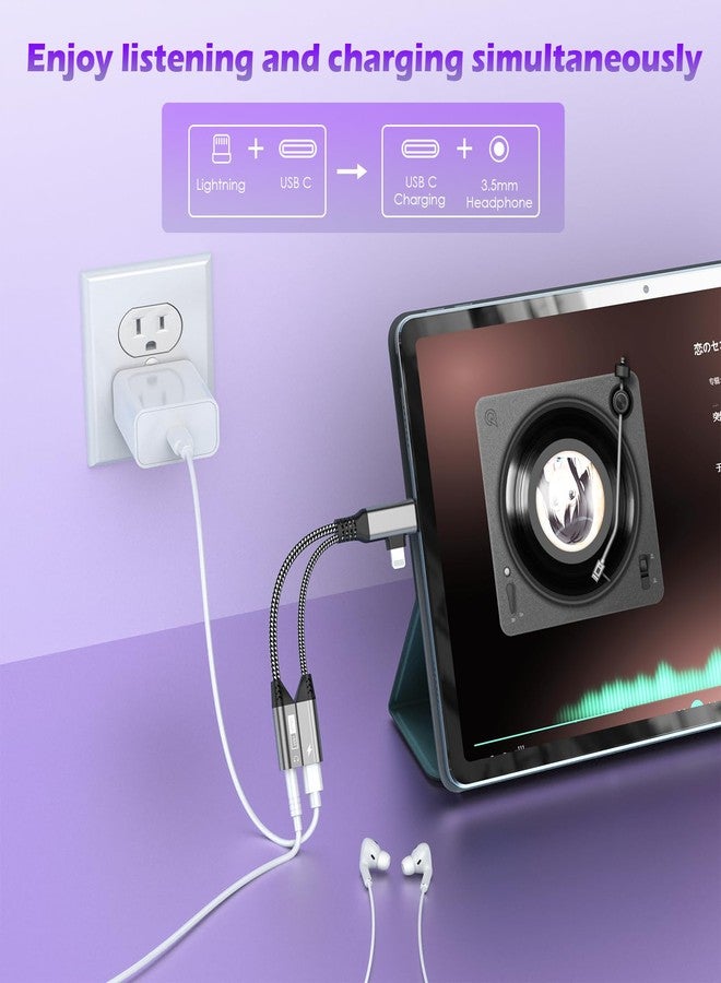 MTAKYI 2-in-2 Lightning/USB C to 3.5mm Aux Audio Jack Headphone+Type-C Magnetic Charge Cable Splitter for iPhone,【Apple MFi Certified】 Earphone Converter Adapter for Music+Charge for iPhone14 13,iPad,Samsung - Image 3