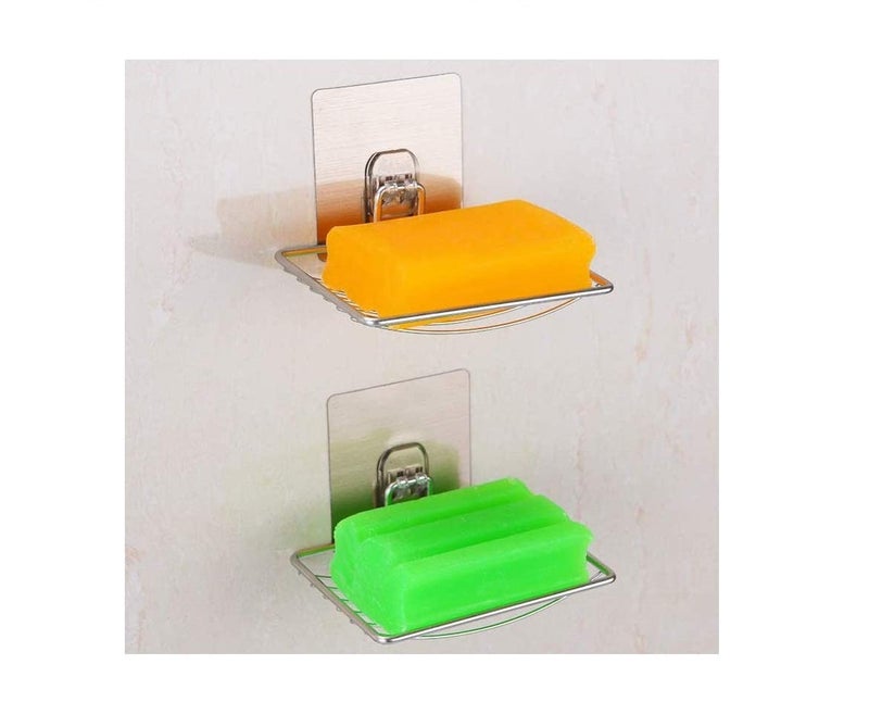 ZURATO Soap Dish Holder Self Adhesive Wall Mounted Soap Holder for Bathroom Soap Sponge Holder Stainless Steel Storage Saver Rack for Home Kitchen Bathroom Shower - 2 Pack (Single Layer Soap Dish) - Image 2