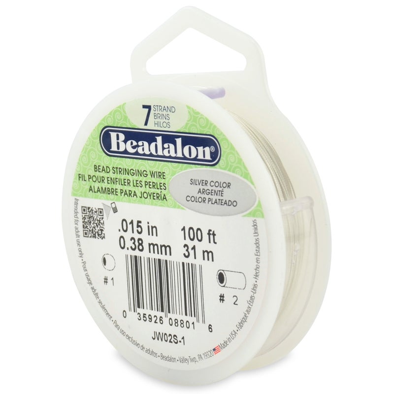 Beadalon 7 Strand Bead Stringing Wire 0015 in 038 mm Silver Color 100 ft 31 m