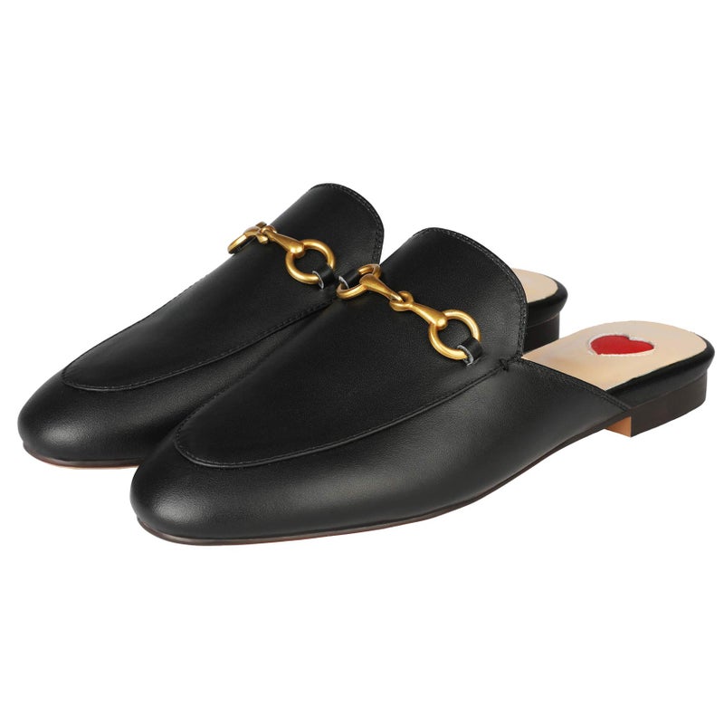 Arqa Mules for Women Leather Slip On Mule Backless Low Heel Loafers Slide Slippers Black - Image 2