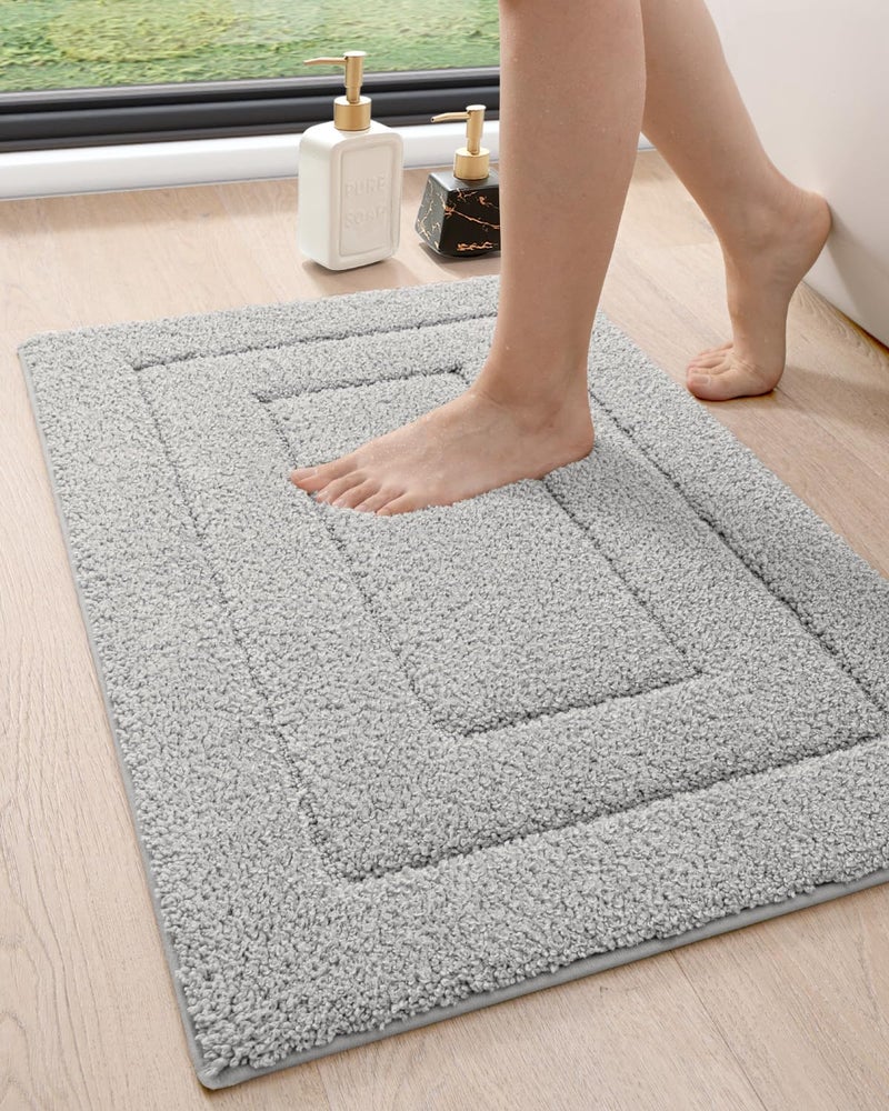 DEXI Bathroom Rug 32x20 Non Slip Washable Bath Mat for Shower Floor Absorbent Soft Bathmat with Rubber Backing Quick Dry Microfiber Carpet Light Grey