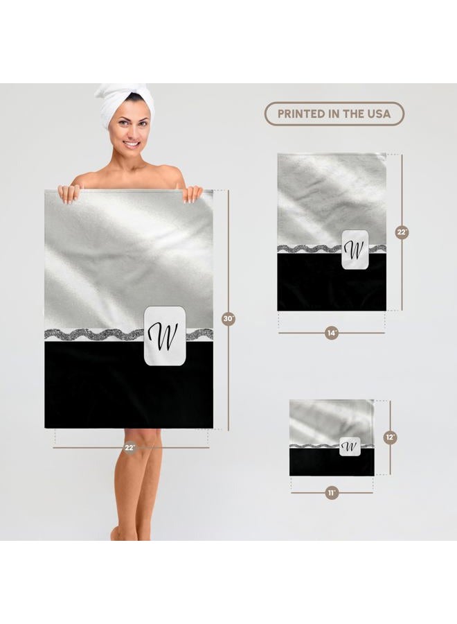 3DROSE 3D Rose Image of Elegant W On White Satin & Black Velvet Hand Towel, 15" x 22", Multicolor - Image 3