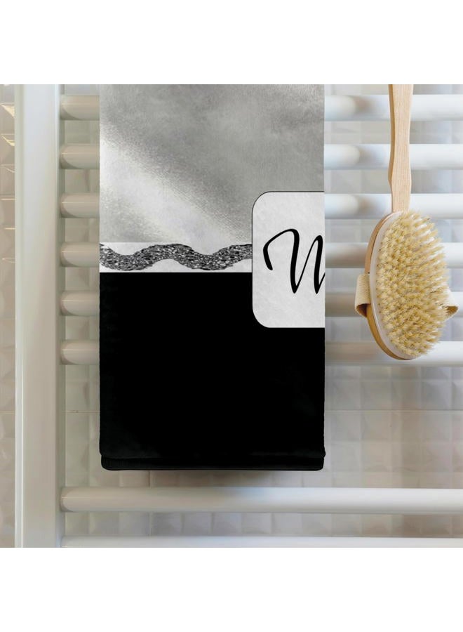 3DROSE 3D Rose Image of Elegant W On White Satin & Black Velvet Hand Towel, 15" x 22", Multicolor - Image 2