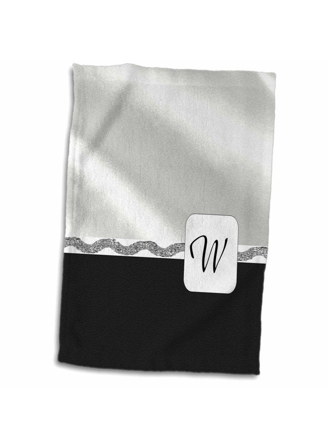3DROSE 3D Rose Image of Elegant W On White Satin & Black Velvet Hand Towel, 15" x 22", Multicolor - Image 1