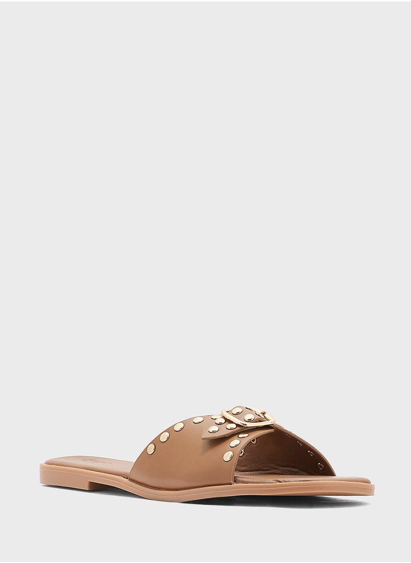 Ginger Chunky Buckle Studded Flat Sandal  - Image 2