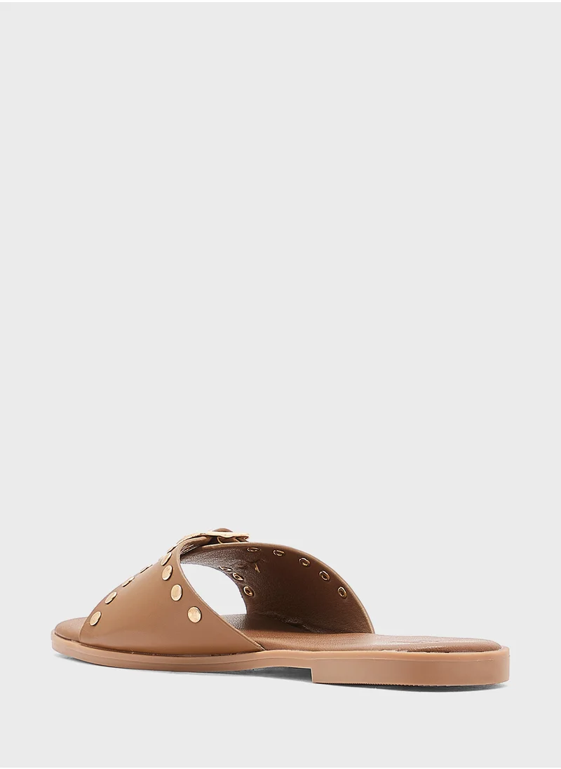 Ginger Chunky Buckle Studded Flat Sandal