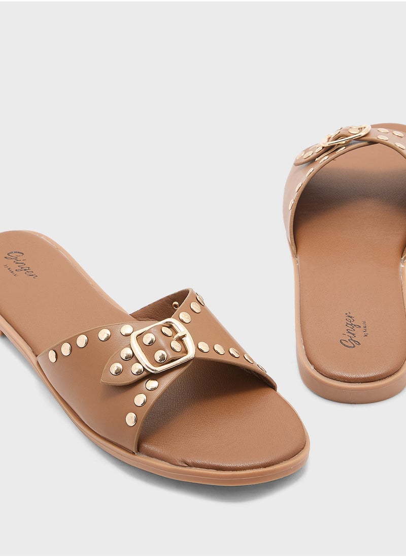 Ginger Chunky Buckle Studded Flat Sandal  - Image 4