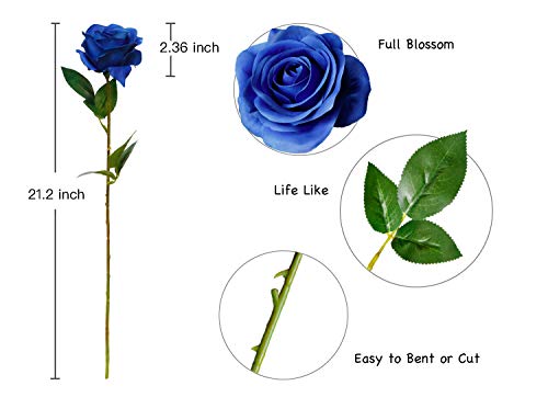 DuHouse 10pcs Fake Roses Artificial Silk Flowers Faux Rose Flower Long Stems Bouquet for Arrangement Wedding Centerpiece Party Home Kitchen Decor (Royal Blue) - Image 2