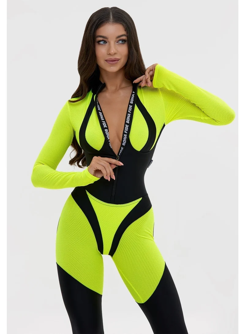 Bona Fide Mistress Yellow Neon Bona Fide One Piece Workout Jumpsuits for Women - Athletic Romper Jumpsuit with Tummy Control and Lifting for Yoga, Gym for Women | Best Price UAE